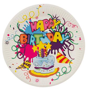 Набор бумажных тарелок "Happy Birthday" Волшебная страна 23 см, 6 шт 007149 Набор бумажных тарелок "Happy Birthday" Волшебная страна 23 см, 6 шт 007149