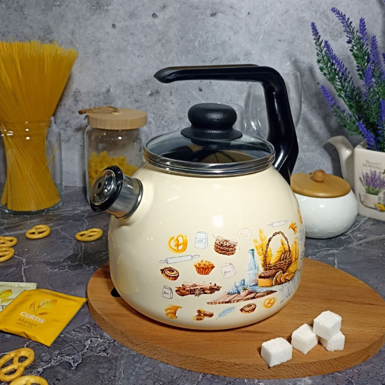 Чайник для плиты 3,0л 4с209я Хлеб слон. кость сф. со св.  Чайник для плиты 3,0л 4с209я Хлеб слон. кость сф. со св.