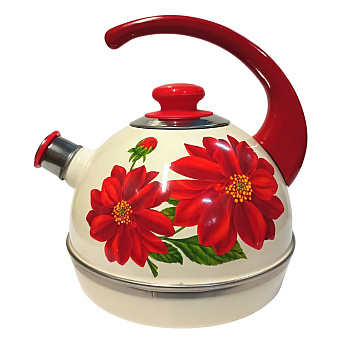 Чайник 3,5л(конс.ручка) слон.кость/лера(декор нерж. сталь на красном)T04/35/04/09/H13 