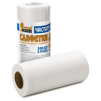 Салфетки из спанлейса в рулоне с перфорацией 25*30 см, 100 шт  002925