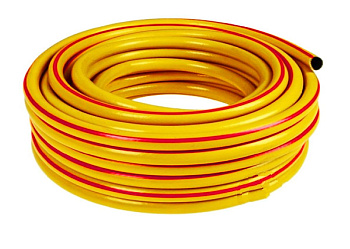 Шланг ПВХ армированный 3-х слойный 3/4"  Радуга желтый с красной полосой 25м 104155