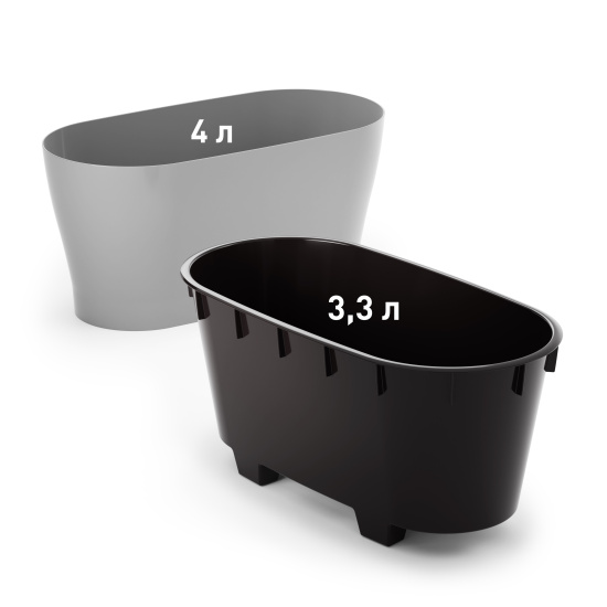 Горшок цветочный "Лея" 4л овальный двойной (с автополивом) (серый) М8591