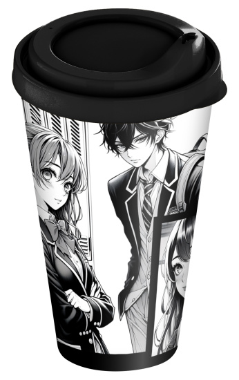 Стакан с крышкой 550мл с декором "Аниме" (черный) 223134830/01