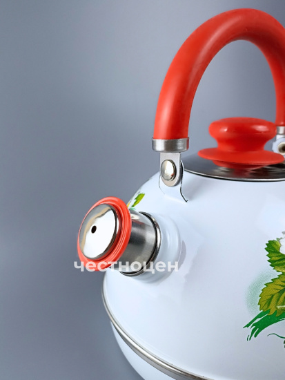 Чайник 3,5л(крас.мет.подвиж.руч) белый/клубника с ромашкой(нерж. сталь) инди. уп РTMM04/35/03/05/H13