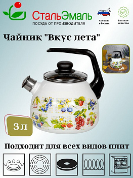 Чайник для плиты 3,0л 4с209я "Вкус лета" белосн. сф. со св. Чайник для плиты 3,0л 4с209я "Вкус лета" белосн. сф. со св.