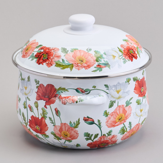 КАСТРЮЛЯ AGNESS ЭМАЛИРОВАННАЯ С ЭМАЛ.КРЫШКОЙ СЕРИЯ "МАКИ", 3.6 Л, 22*13 СМ (934-743)