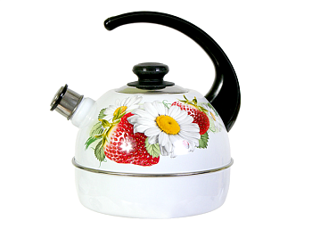 Чайник 3,5л Т04/35/03/05 со св. конс.ручка белый "Клубника с ромашкой" (декор-нерж.сталь) (4)