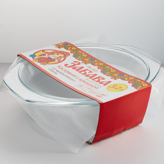 РК-513 Круглая кастрюля с крышкой из термостойкого стекла 3,2л "Забава" 