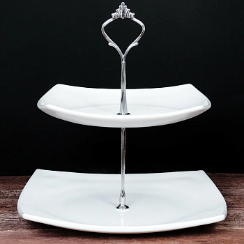 Ваза для фруктов 2-х ярусная Lavenir "Quadro" 21,6/24,1 см FJP2AT WHITE стеклокерамика 99215