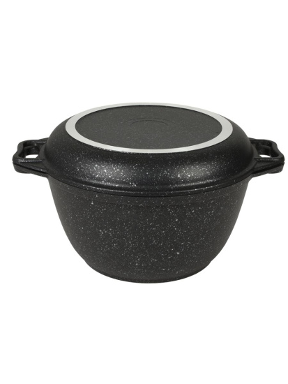 Казан с крышкой-сковородой 4л АП (темный мрамор)  кмт44а