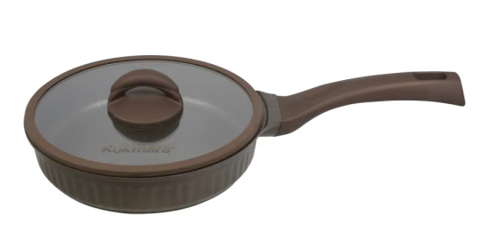 Сковорода 240мм с ручкой,со стеклянной крышкой, АП линия "Stella"(mokko) ссм241а