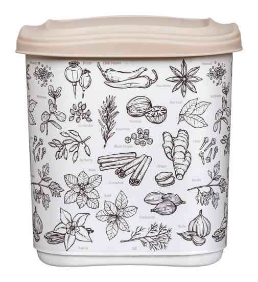 Емкость для сыпучих продуктов 1,8л с декором (бежевый) 221155827/01 Емкость для сыпучих продуктов 1,8л с декором (бежевый) 221155827/01