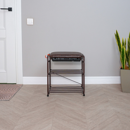 Подставка для обуви "Альфа 13" с сиденьем и ящиком (Коричневый)(3-х полочная,45см)