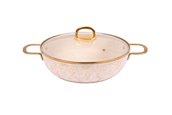 Сотейник 300/85мм с ручками , со стеклянной крышкой, АП линия "Грация" (белый/золото) сгбз308а 