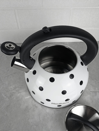 Чайник 2,5л нержавеющая сталь HR732-1 белый в черный горох OLS-001-5