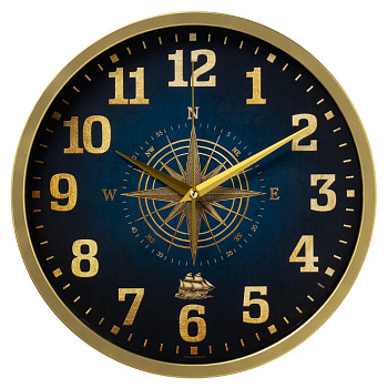 3027-062 (10) Часы настенные круг d=30см, корпус золотой "Компас", Рубин