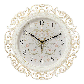 4126-026 (5) Часы настенные круг ажурный d=40,5см, корпус белый с золотом "Возрождение", Рубин