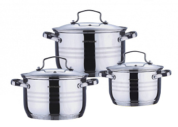 Набор кастрюль нержавеющая  сталь 5-ти сл. капс. дно 6 предм.(кастр. 3шт- 3,1л, 5,1л, 6,5л) НМ 5110