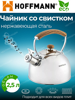 Чайник для плиты 2,5л со свистком, коричневая ручка НМ 55208