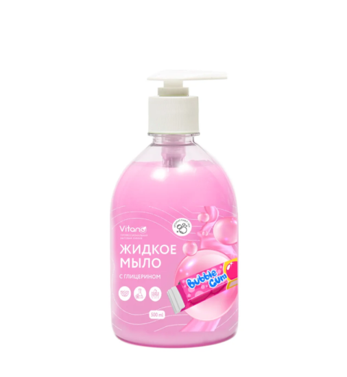 Мыло жидкое 500мл с глицерином BubbleGum Vitano (7930124340382)