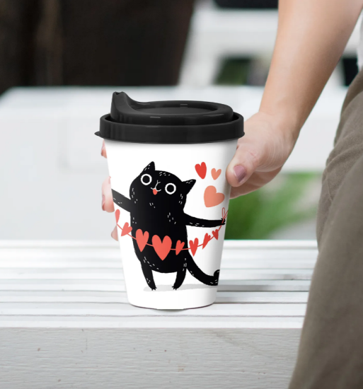 Стакан с крышкой 420мл с декором (черный) 222123830/01