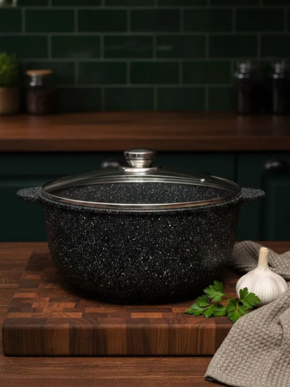 Кастрюля алюминиевая с антипригарным покрытием и стеклянной крышкой 4л серии "Орион" 1704-04-10