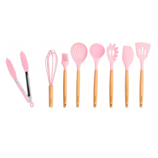 Набор кухонных принадлежностей из силикона 9 предметов "Pink" kuk-04/09011301 