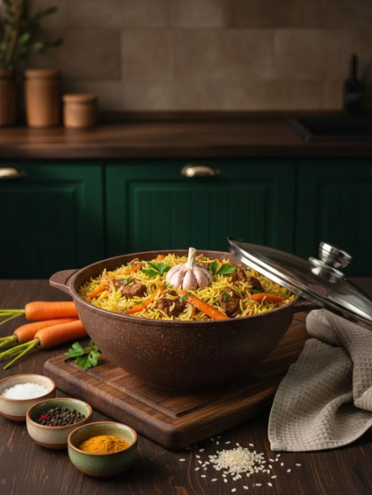 Казан для плова с а/п с стеклянной крышкой, 4 л Серия "Мрамор Алтай" ТМ "ГАРДАРИКА" 2004-07-10