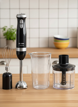 Блендер DELTA DL-7064B черный 1000 Вт, ТУРБО, стакан, венчик, измельчитель