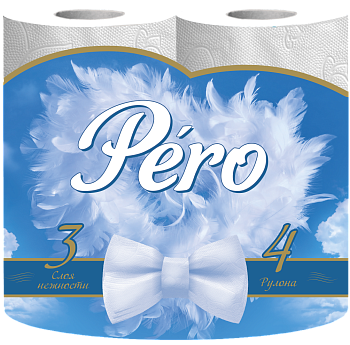 Туалетная бумага PERO WHITE 3сл 4рул 16,3м белый цв. 8042