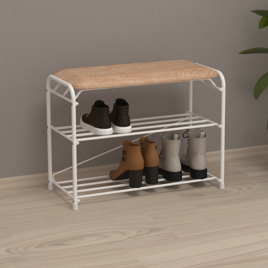 Подставка для обуви "Альфа 23" с сиденьем (Белый) (3-х полочная,60см)