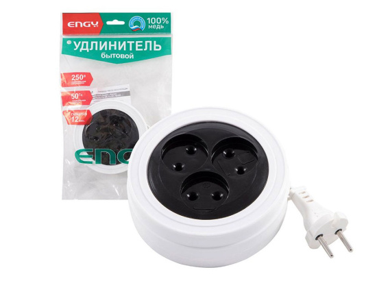 Удлинитель ENGY "Рулетка", 5м/3роз ШВВП 2х0,75 (186710)