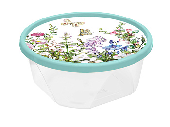 Контейнер для продуктов круглый 0,4л с декором "Цветущий луг" (светло-зеленый) 223110617/01