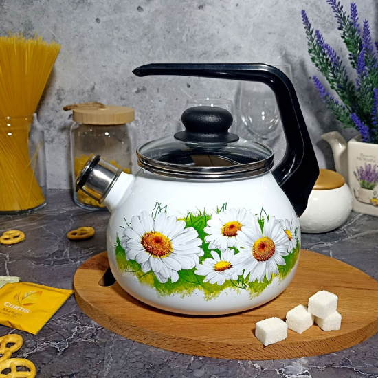 Чайник для плиты 2,0л 4с210я Ромашки лето белосн. сф. со св.   Чайник для плиты 2,0л 4с210я Ромашки лето белосн. сф. со св.
