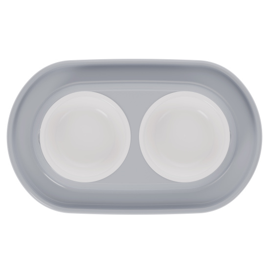 Миска для животных   0,3л двойная на подставке серый М8496