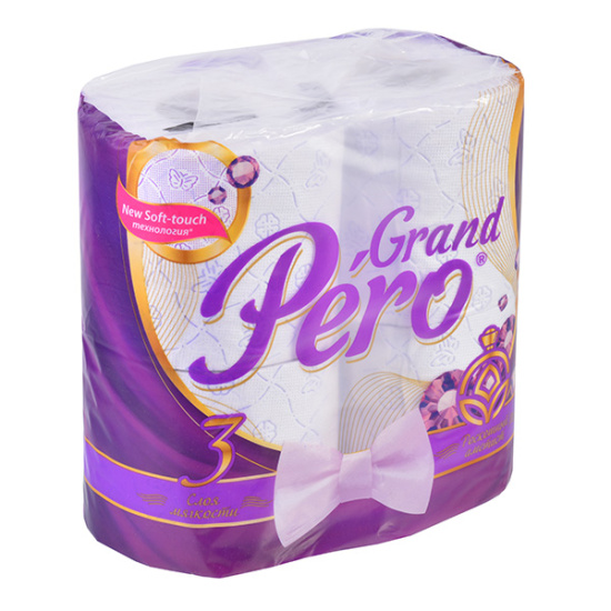 Туалетная бумага GrandPero Роскошный аметист 3сл 4рул, белый цв. с прокрасом 2005