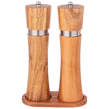 НАБОР МЕЛЬНИЦ ДЛЯ СПЕЦИЙ AGNESS ИЗ 2Х ШТ. НА ПОДСТАВКЕ АКАЦИЯ 14Х7Х21,5 СМ (897-115)