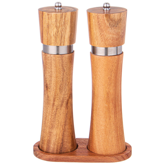 НАБОР МЕЛЬНИЦ ДЛЯ СПЕЦИЙ AGNESS ИЗ 2Х ШТ. НА ПОДСТАВКЕ АКАЦИЯ 14Х7Х21,5 СМ (897-115)