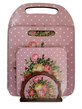 Комплект: Живи, Люби (доска разд, доска мал, подставка под горячее, салфетница) КМ-5