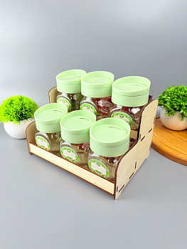 Набор банок 200мл 6шт с крышкой-дозатором поворотным НЕЖНО-МЯТНЫЙ для сып.прод. на дер.под.