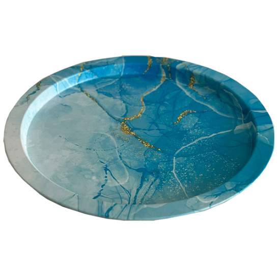 Поднос сервировочный жестяной "Голубой мрамор" 310*310*17мм ID10093