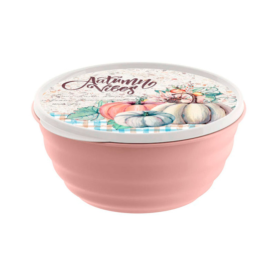 Миска "Latina" 1,1л с крышкой с декором (бежево-розовая) 223102627/06