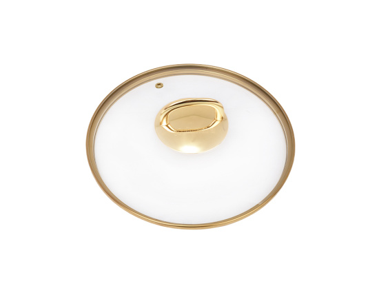 Крышка стеклянная 220мм, с ободом и пароотводом из нерж. стали под золото и ручкой-кнопкой С22Т115,,
