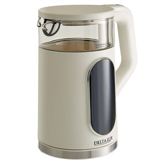 Чайник DELTA LUX DE-1025 корпус из термост. стекла и пластика, LCD дисплей,  белый: 2200Вт, 1,7л