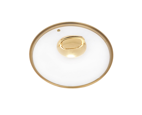 Крышка стеклянная 240мм, с ободом и пароотводом из нерж. стали под золото и ручкой-кнопкой С24Т115..