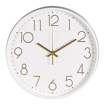3017-001 (10) Часы настенные круг d=30см, корпус белый+золото, "Классика", "Рубин"