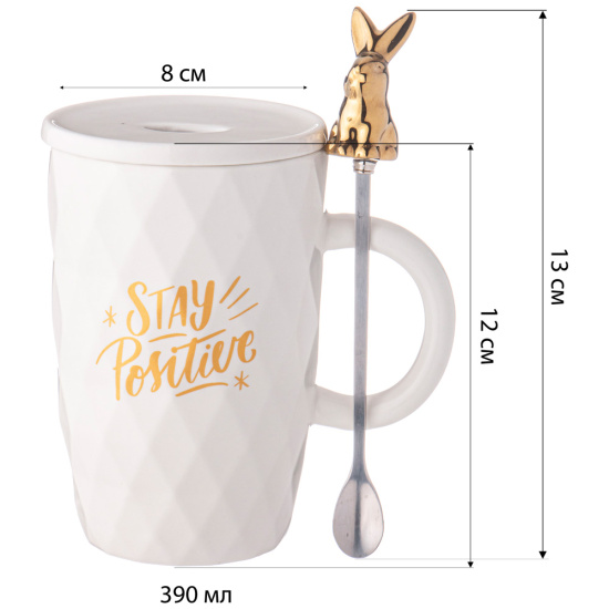 КРУЖКА LEFARD С КРЫШКОЙ И ЛОЖКОЙ BUNNY 390МЛ, БЕЛАЯ 90-1093