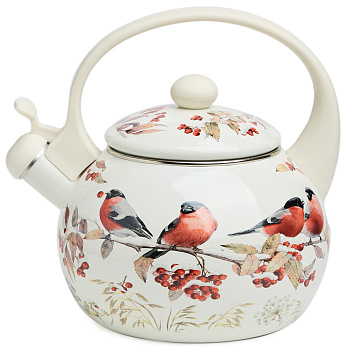 ЧАЙНИК AGNESS ЭМАЛИРОВАННЫЙ СО СВИСТКОМ СЕРИЯ "СНЕГИРИ", 2,2Л, ИНДУКЦИОННОЕ ДНО (934-749)