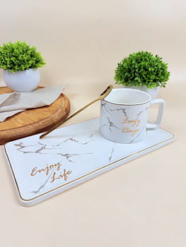 Чашка 250мл с блюдцем и ложкой 106-019