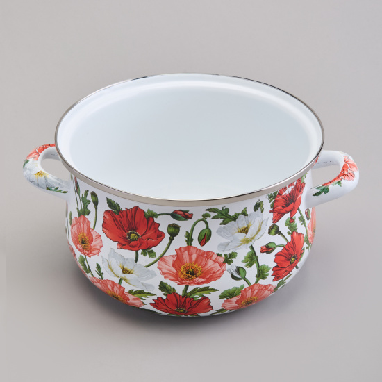 КАСТРЮЛЯ AGNESS ЭМАЛИРОВАННАЯ С ЭМАЛ.КРЫШКОЙ СЕРИЯ "МАКИ", 2.8 Л, 20*12 СМ (934-742)